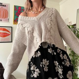 cable knit grey distressed sweater